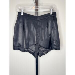 Endless Rose Satin High Waisted Pleated Cuffed Short Black Womens Size M